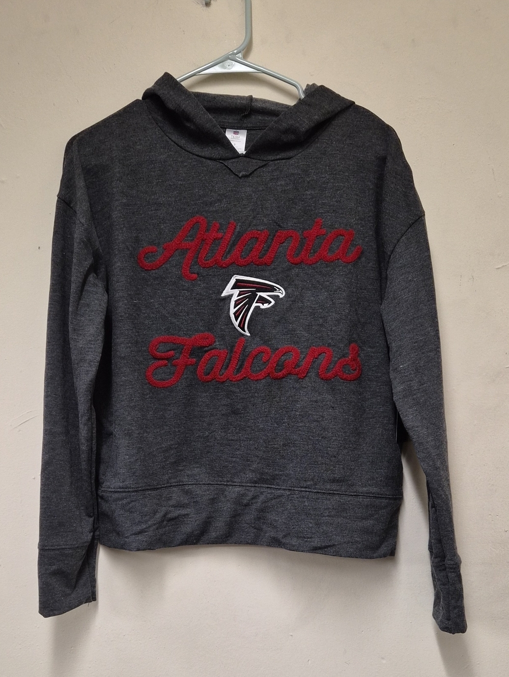 NFL Atlanta Falcons Charcoal Gray Pullover Hoodie with Red Script | Size S